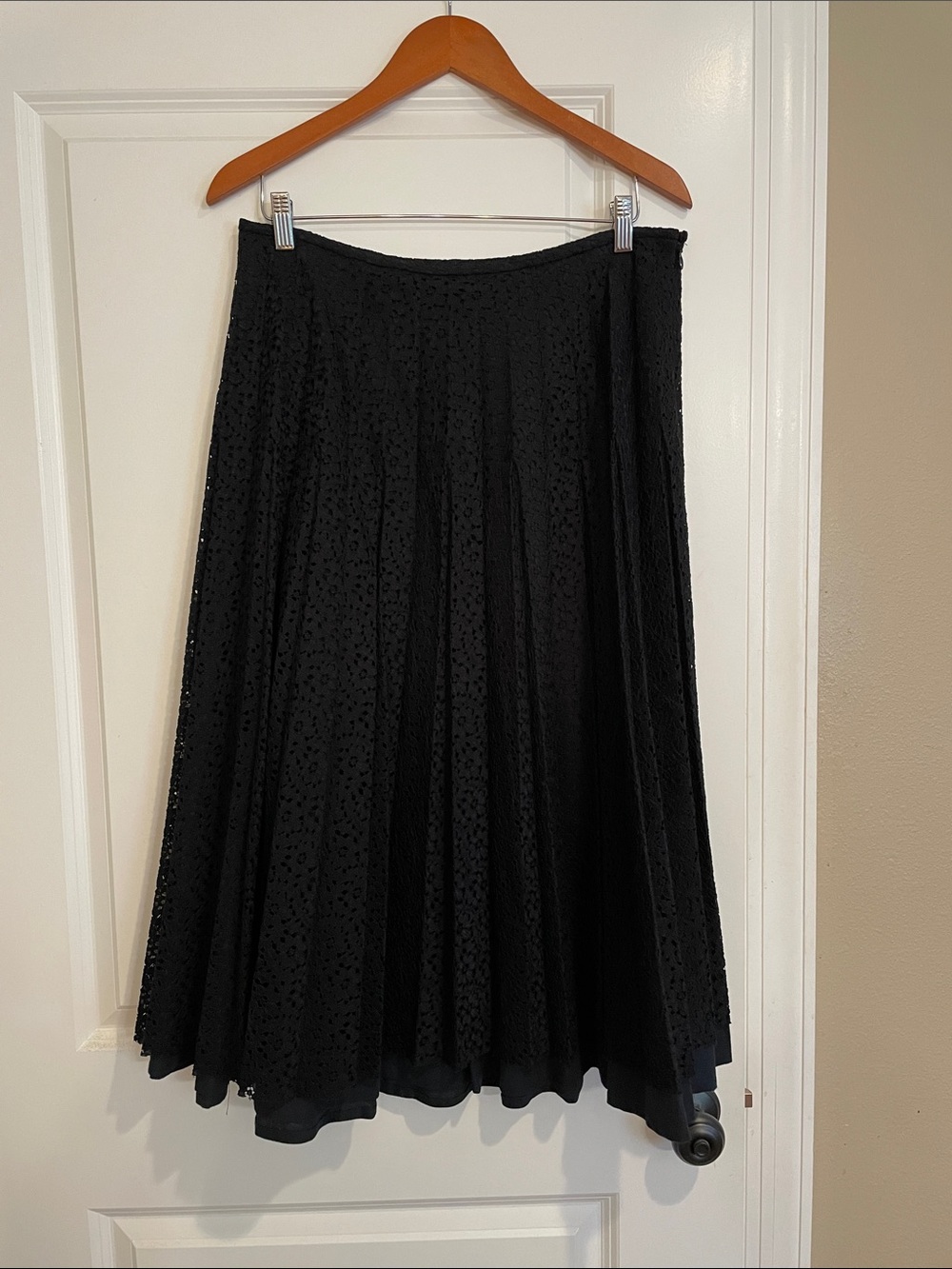 Black Eyelet A-Line Midi Skirt